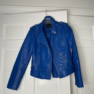 Zara Cobalt Blue Moto Vegan Leather Jacket